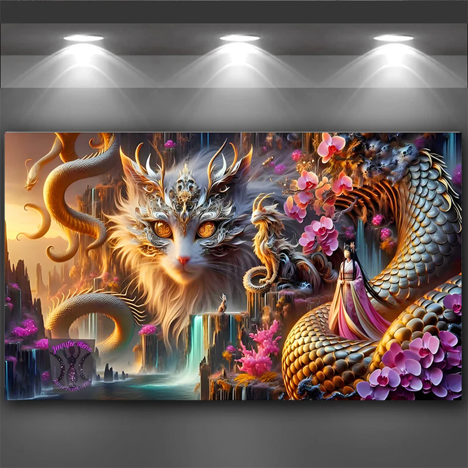 Resin Art Images - Diy diamentowa sztuka kot smok kobieta