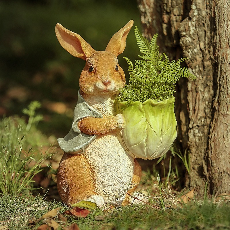 Resin Art Craft - Figurki ogrodowe na zewnątrz, rodzina królików,