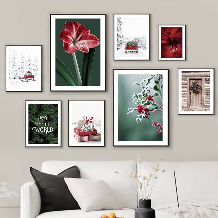 Resin Art Images - Plakat Świąteczny Sanie Czerwona Rypsówka Cedrowe