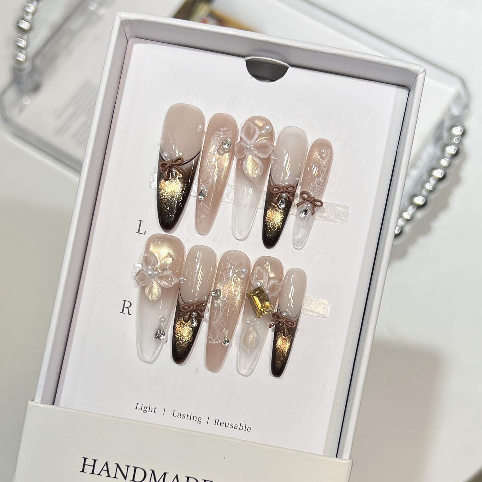 Resin Art Design For Wedding - 10 szt. Paznokcie sztuczne z efektem